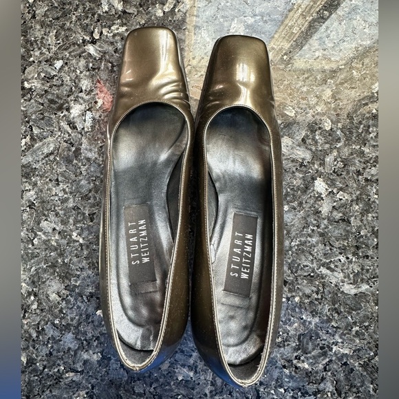 Stuart Weitzman Metallic Gold Bronze Dressy Heels Pumps Shoes Square Toe Size 8 - Picture 7 of 15
